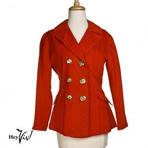 Vintage Womens Orange Corduroy Jacket Double Breasted Gold Buttons Med - Hey Viv